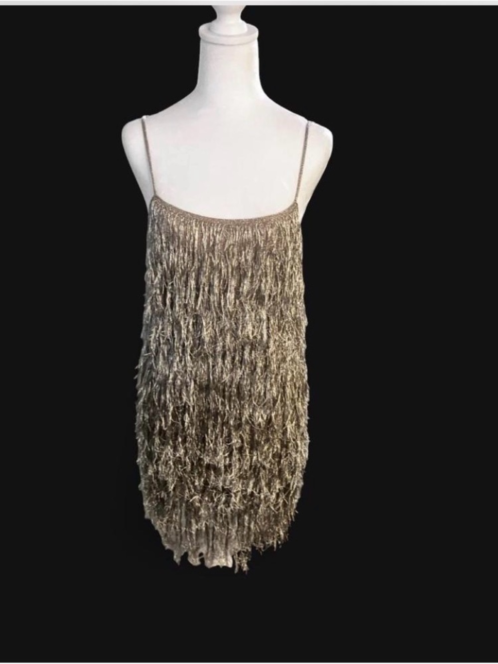 Rachel Zoe Metallic Gold Fringe Spaghetti-Strap Camisole Dress